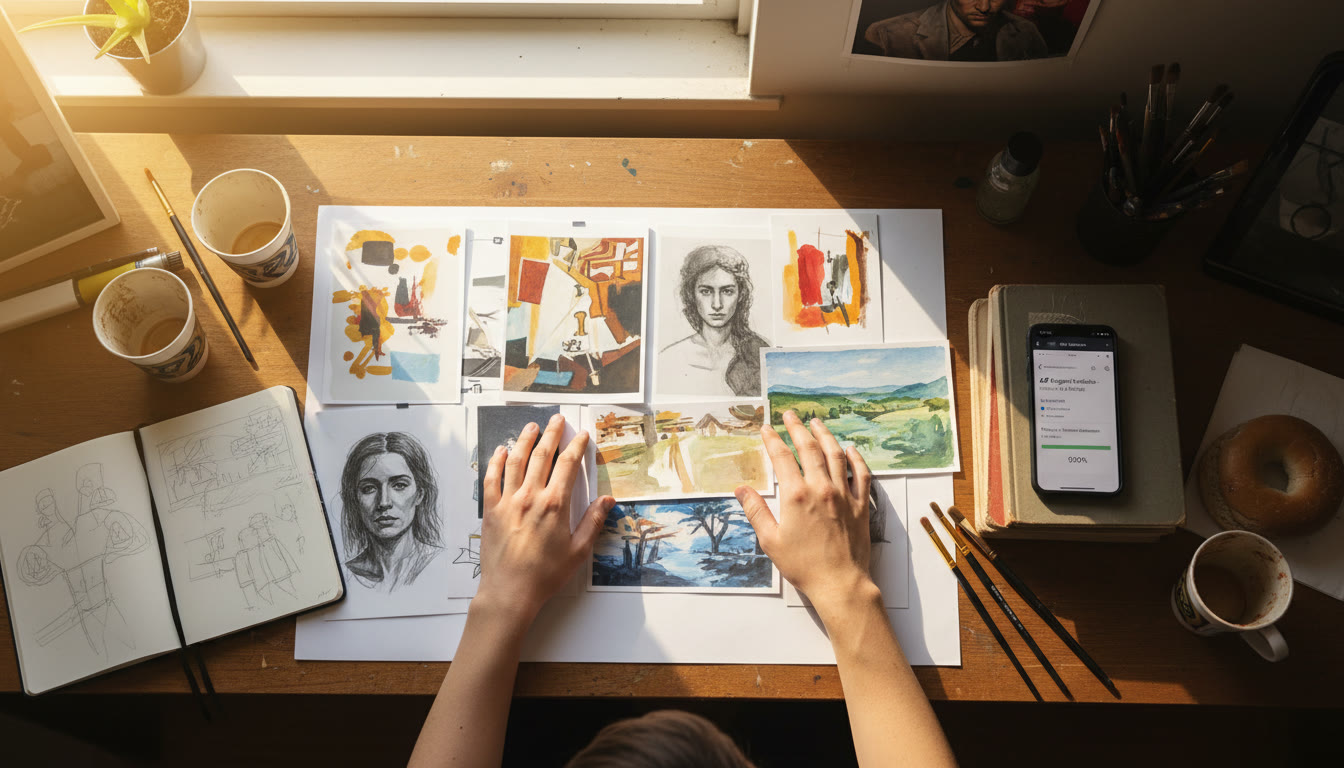 Kartka szkicownika z wgnieceniem od pisaka testującym wysoką gramaturę papieru