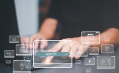 Man Searching For Information Online Via Laptop,keyword Search T