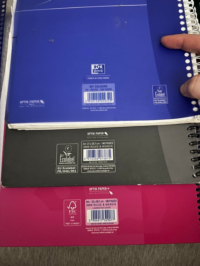 blok i zeszyt na stole blok rysunkowy i zeszyt oxford leżące obok siebie